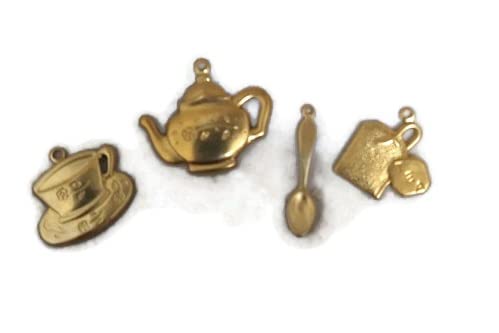 Brass Charms Set - Tea, Teapot, Teabags, Spoon Set