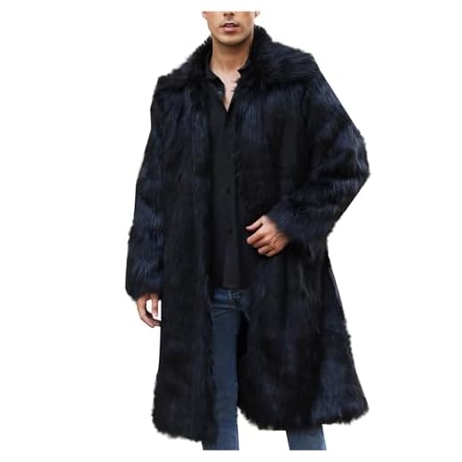 Manteau Fausse Fourrure Homme Hiver Long Couleur Unie Veste Parka Super Doux Chaud Longue Cardigan Trench Coat Outwear Manteau Hiver Chaud et épais Fausse Fourrure Veste Grande Taille