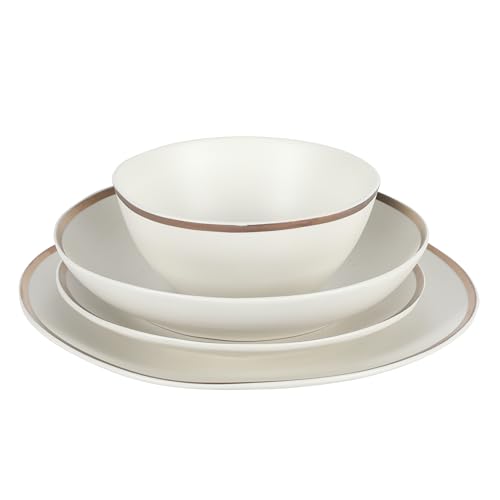 Image of Gibson Elite Kings Road Double Plates and Bowl Organic Round Porcelain Chip and Scratch Resistant Dinnerware Set - Matte White w /Gold Rim