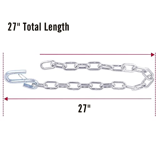 Image of 27 inch Trailer Safety Chain Kit w / 5 /16 inch Hooks 7000 lbs 2PK | Grade 30 heavy-duty steel towing chains with 5 /16 inch spring hooks. 7,000 lbs capacity for RV, boat & utility trailer.