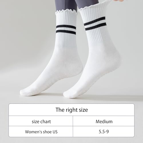 3 Pairs Pilates Socks With Grips for Women Non Slip Grip Ruffle Yoga Grippy Socks3