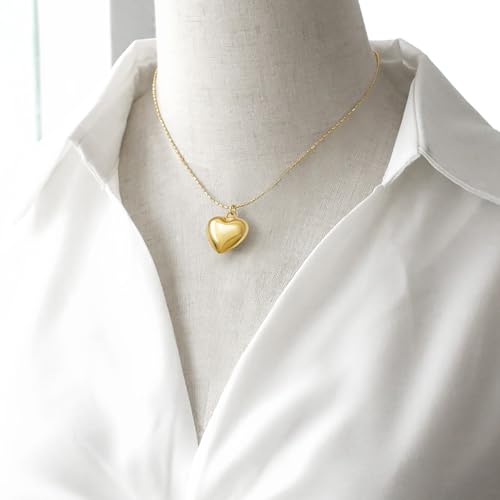 Puffy Puffed Heart Necklace – 14K Gold Plated Heart Chain with Charm, Hypoallergenic and Water-Resistant, Tarnish-Free Necklace, Elegant Chain Pendant Heart Necklace for Women4