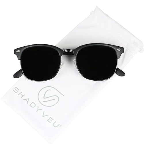 ShadyVEU - Exclusive Super Dark Retro 80's Semi Horned Rim Clubmaster Sunglasses Black Size: Medium