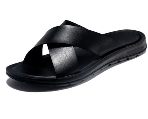 Comfort Slide Sandals, Black Cross Strap Design, Casual, outer wear, large size, beach shoes