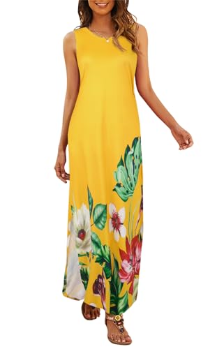 Image of Hount Women's Casual Summer Sleeveless Dress Loose Split Maxi Dresses with Pockets