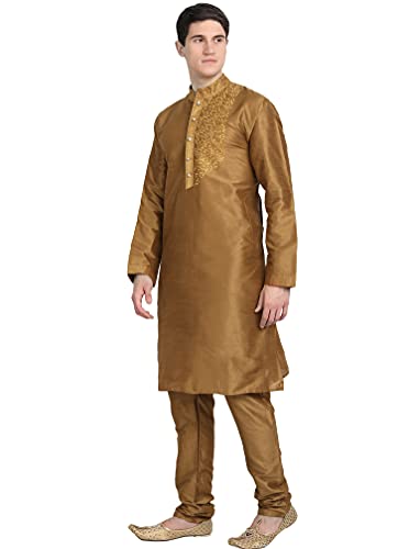 Image of SKAVIJ Men's Art Silk Embroidered Kurta Pajama Set Floral Thread Work Festive Party Dress