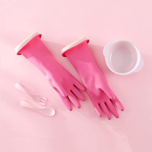 Image of Pink Rubber Household Cleaning Gloves, Long Cuff, Waterproof, Reusable, Dishwashing and Kitchen Use
