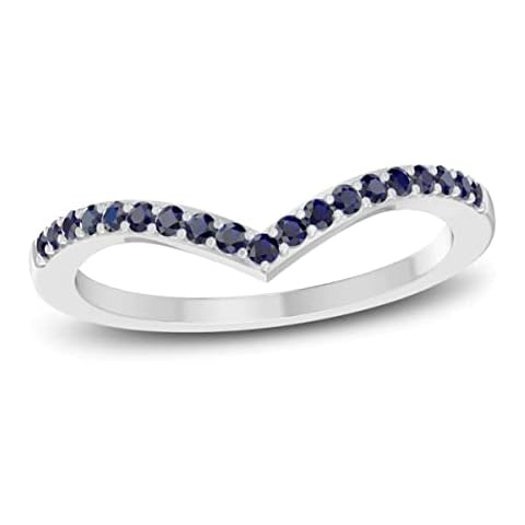 GemsOnClick September Created Blue Sapphire Gemstone V Shape Stacking Chakra Healing Promise Daily Wear Rings 925 Sterling Silver Ring Birthstone Jewelry for Women Girls Girlfriend in Size:I Cover
