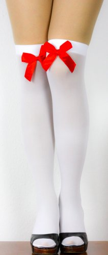 Preisvergleich Produktbild Oblique Unique sexy Strumpfhose - halterlos - Overknee Strümpfe für Damen mit Schleifen - Farbwahl (rote Schleifen)
