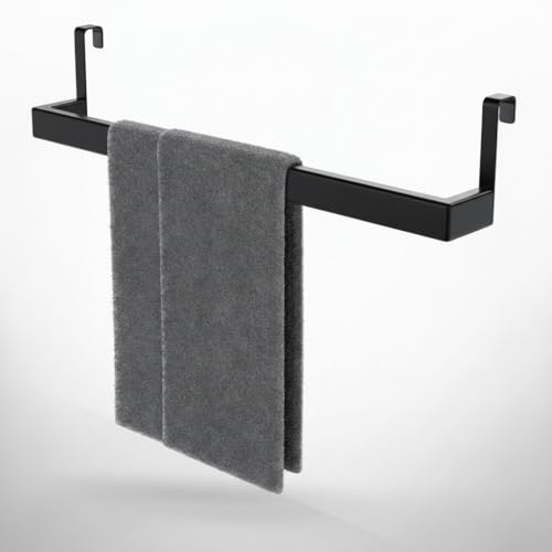 DEELIA® Geschirrtuchhalter Küche | Handtuchhalter ohne Bohren zum Einhängen am Küchenschrank | inkl. 4 Haken | Handtuchhalter schwarz, Edelstahl