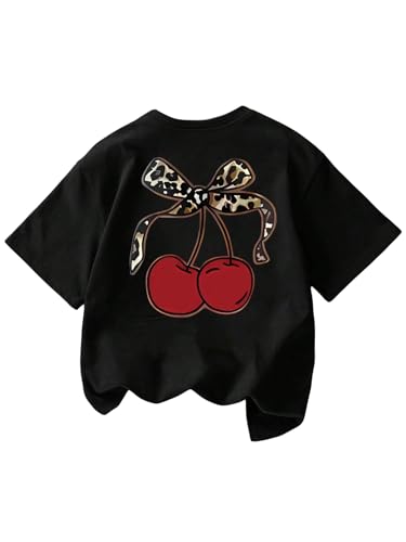 Image of RoseSeek Girl's Geometric Star Graphic Tee Tops Casual Summer Short Sleeve Crew Neck T Shirt