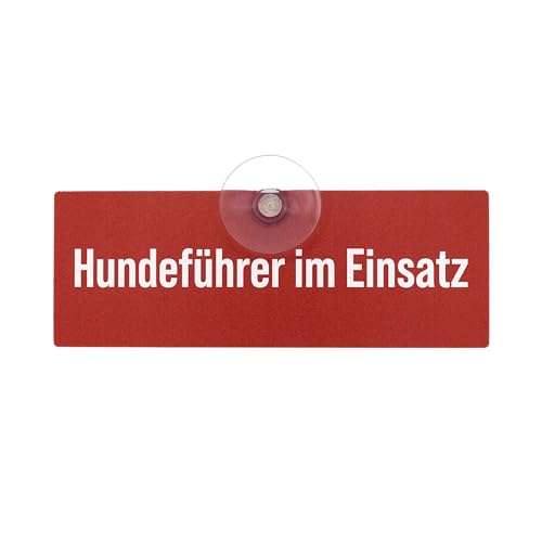 Hundeführer im Einsatz Schild - Premium Autoschild in Signalfarbe, mit Saugnapf für die Autoscheibe, UV- und witterungsbeständig, formstabil, 18 x 6.5 cm - Made in Germany