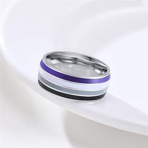 Image of Unisex 8mm Colorful Stripes Pride Ring | Stainless Steel, Unique Cool Enamel, Homosexuals LGBT Gay, Eternity Couple Wedding Band