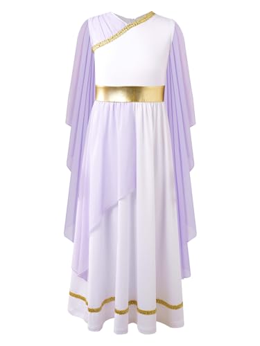 Aislor Vestido De Diosa Griega para Niñas Vestido Largo De Princesa Disfraz De Atenea Disfraces De Fiesta Temática Cosplay Carnaval Halloween Lavanda 7-8 años