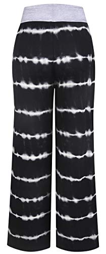 X-Image Women Tie Dye Printed Lounge Pants Wide Legs Cotton Casual Lounge Pajama Black 3, Xx-Large #TOP4