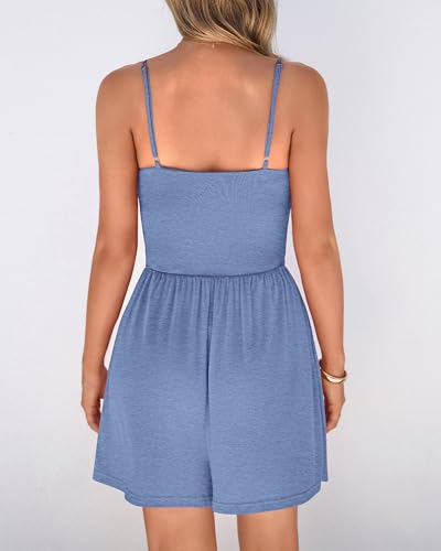 BTFBM Summer Rompers For Women 2026 Casual One Piece Spaghetti Strap Sleeveless Shorts Jumpsuit Beach Vacation Outfits(Dark Blue, XX-Large) — view 3