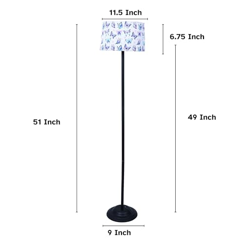 Image of tu casa Black Metal-Iron Base Foldable Floor Lamps with Butterfly Print & Satin Shade for Bedroom, Living Room, Lounge, Office Area, Gifting Without Bulb for Home Decoration (Height - 53 inch)