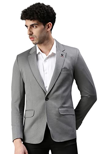 Image of SHOWOFFFF Mens Solid Single-Breasted Casual Blazer | Notched Lapel Long Sleeves Cotton Blazer for Men's | Slim Fit Blazer for Men's