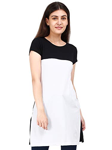 Image of FLEXIMAA Women's Cotton Round Neck Color Block Half Sleeve Long Top