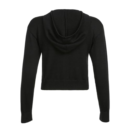 Y2k Rib Knitted Hoodie Sweaters Long Sleeve Zipper Up Knitwear Open Front Cardigan Vintage Jacket Jumper Sweatshirt3