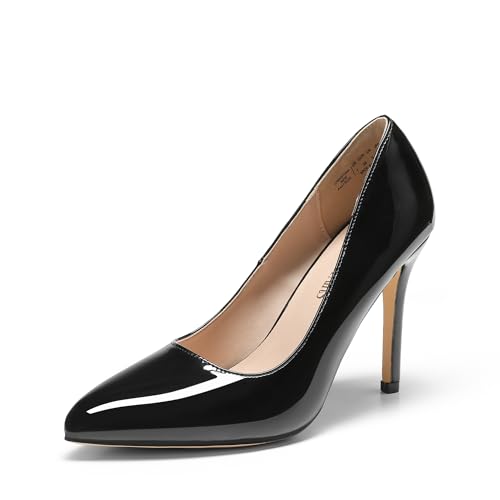DREAM PAIRS Women's Closed Toe High Heels Dress Pointed Toe Wedding Pump Shoes,Size 9,Black/Pat