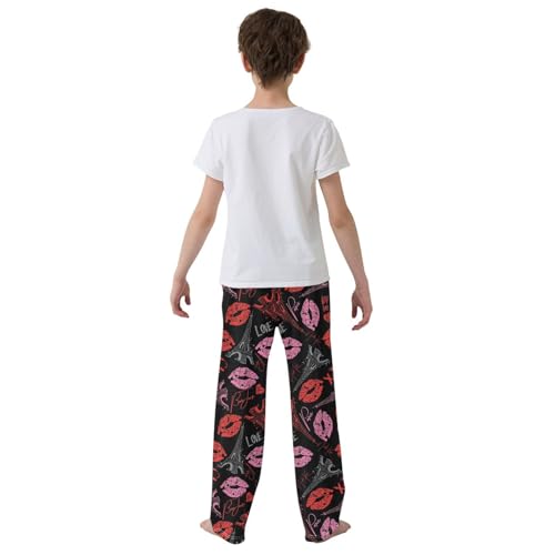 Paris Lips Love Boys Long Pants Soft Trousers Elastic Waist Kids Lounge Bottoms with Pockets S-XL3