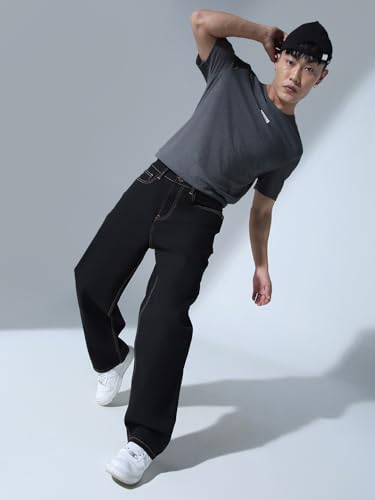 Image of Hubberholme Men Black Cotton Fabric Relaxed Fit Mid-Rise Stretchable Jeans