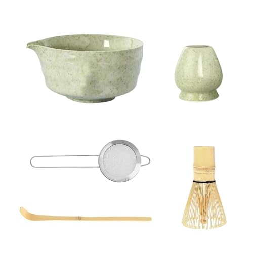 職人技の抹茶泡立て器セットセラミックボウル金属ふるいは、家庭用茶道用のお茶の泡立て撹拌ツール、コーヒーとミルクの泡立て器を強化します