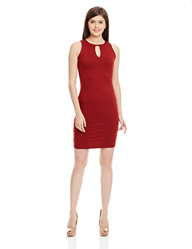 Image of Miss Chase Women's Super Comfortable Black Solid Sleeveless Round Neck Mini Bodycon Dress with Zip Closure