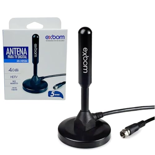 Antena TV Digital Amplificada HDTV/UHF/VHF Interna Externa FULL HD HDTV 4K Base Magnética Imã 4Dbi 5 metros
