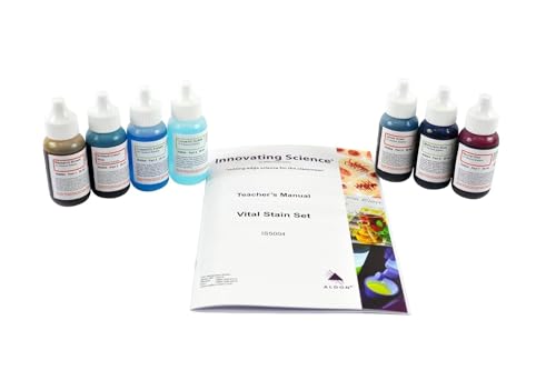 amscope sk-6 microscope stains vital stain kit - 7 bottle set 6 different stains for microscope slides used on living cells without killing them