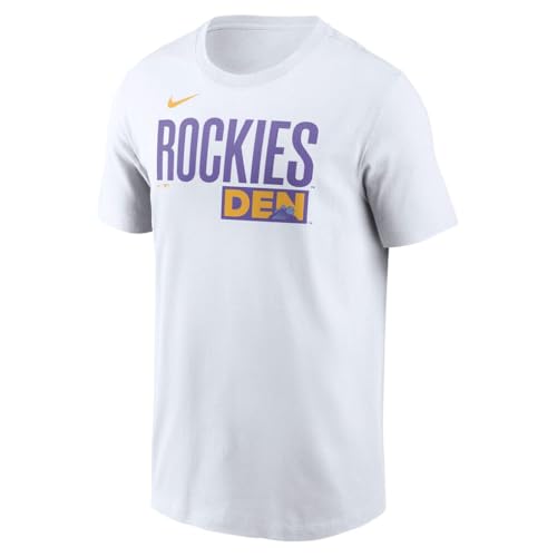Nike Men's MLB Wordmark Legend Performance T-Shirt (US, Alpha, Medium, Regular, Regular, White/Purple, Colorado Rockies)