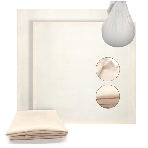 Passiertuch 2 Stück, Cheesecloth Käsetuch WiederverwendbarDichtegrad 100 Grade Seihtuch Ungebleichter Baumwolle Knödeltuch Abseihtuch Für Hausgemachten Käse Joghurt und Gemüsesaft (2, 50 x 50 cm)