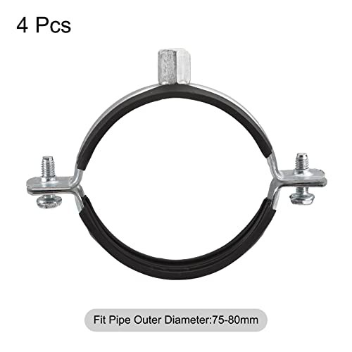 Uxcell 75-80Mm Rigid Pipe Strap Clamps, Carbon Steel Pipe Bracket Tube Clips M8/M10 Nut Size For Water Tube Pipe 4 Pcs #TOP2