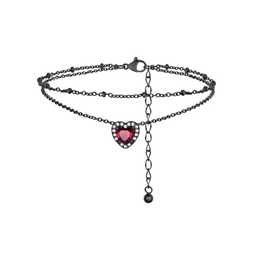 FindChic Bling Heart Birthstone Anklets Layered Beaded Ankle Bracelets for Women Gold/Black/Silver 12 Month Gem Colors Foot Chain Summer Jewelry for Girls, with Gift Box Black 07. Jul.-Creat
