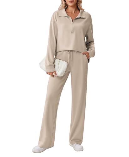 Image of PINSPARK 2 Piece Sets for Women 1 /2 Zip Sweatsuit Loose Fit Sweatshirt Straight Leg Pants 2026 Matching Outfit Fall Tracksuit
