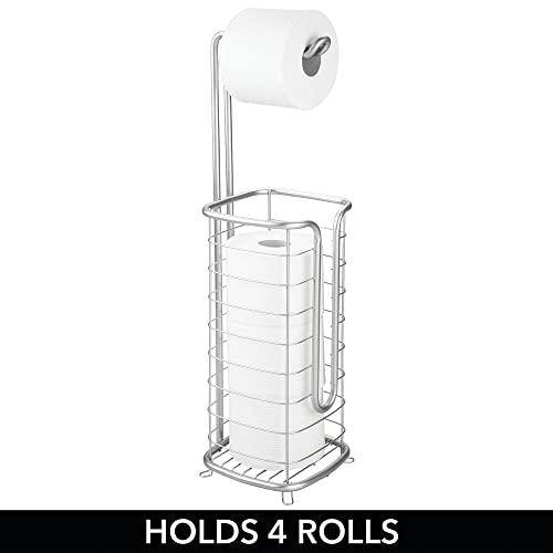 Mdesign Steel Free Standing Toilet Paper Holder Stand And Dispenser With Storage For Bathroom, Powder Room - Holds 3 Mega Rolls Of Toilet Tissue - Omni Collection - Chrome #TOP2