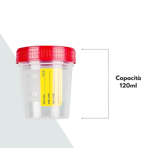 4 sterile Urinbehälter 120 ml mit Schraubverschluss und Etikett – Urinbecher für Urinkulturanalyse, hygienische Einwegartikel | 100% Made in Italy