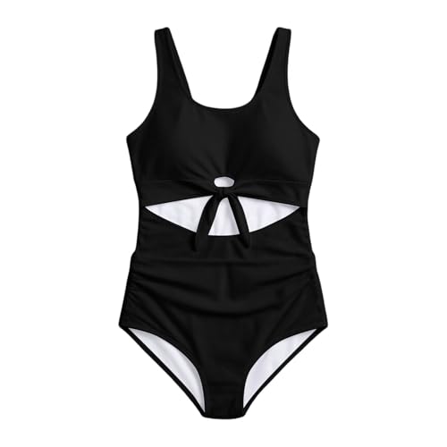 Maillot de bain une pièce filles résistant au chlore avec décolleté ajouré doux 9-14 ans