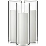 Didaey White Pillar Candles and Glass Candle Holders, Clear Cylinder Vases for Slim Pillar Candles Wedding Centerpieces (3 Sets)