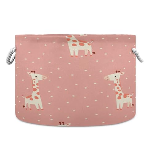Jihqo Cute Giraffe Dots Storage Basket Cotton Rope Baskets for Closet Fabric Laundry Baskets with Handle for Toy Home Office Room Organizer
