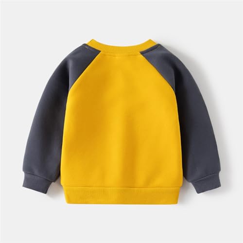 Boy's Fleece Sweatshirts Boy Plus Fleece Hoodie Autumn And Winter Children Integrated Fleece with (Yellow, 5-6 Years)2