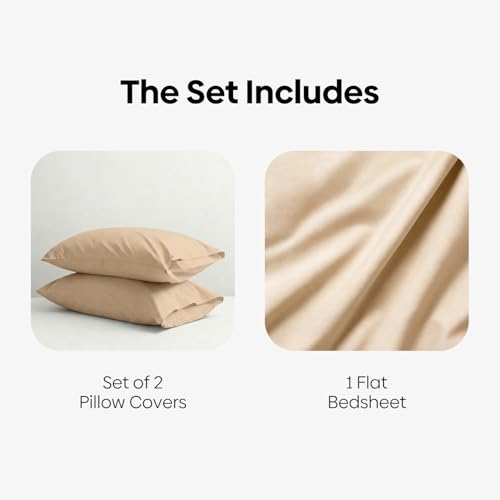 Image of Haus and Kinder Bedsheet King Size, 300 TC 100% Organic Cotton Percale Weave, Flat Bedsheet for King Size Bed with 2 Pillow Covers - Marrow Stitch Detaling (Coastal Calm, 108 * 108 Size)