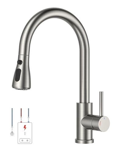 FORIOUS Wasserhahn Küche, Küchenarmatur mit Herausziehbarer Brause Ausziehbar Armatur, Mischbatterie Spültischarmatur, 360° Schwenkbar, Mehrere Strahlarten, Edelstahl, Niederdruck