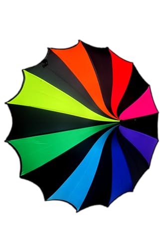 VampireFreaks Gothic Rainbow Batwing Umbrella with Black Metal Hardware J-Shaped Handle Rain and Sun Protection 34 L x 33.5 D