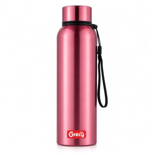 Image of GRECY Hydra Sip Steel Water Bottle 1000ml Metallic Pink | Leak Proof | BPA Free | Food Grade Stainless Steel | Rust Proof | Single Wall | Odour Free | Lightweight | School Office Travel