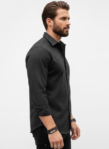 Image of Amazon Brand - INKAST Men's Slim Fit Button Down Dress Shirts Textured Long Sleeve Casual Hawaiian Shirt