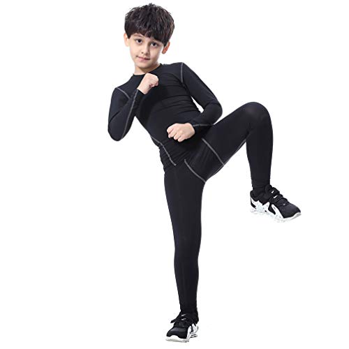 Image of 2 /3 /4 Pcs Boys Girls Base Layer Athletic Compression Leggings and Shirts Thermal Underwear Set Running Pants Tights