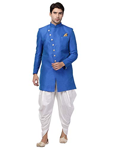 Image of VASTRAMAY Men's Beige Silk Blend Sherwani Set