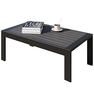 All Weather Aluminum Outdoor Coffee Table Modern Coffee Table for Outside Rectangle Patio Coffee Table for Balcony Garden Black